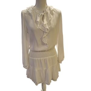 Krisa @ Revolve Ivory Ruffle Neck Surplice Layered Mini Dress New Size XS